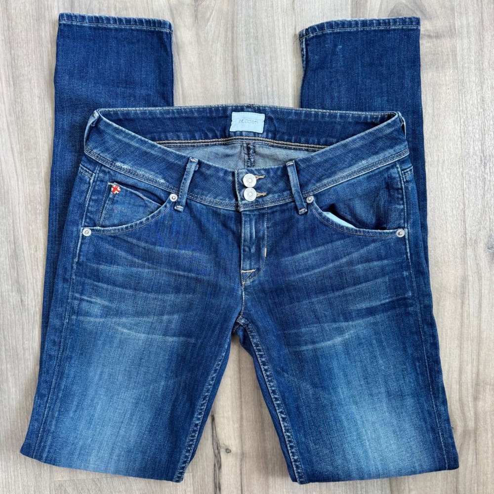 Hudson Collin Skinny Jeans Women 26 Blue Medium Wash Low Rise Flap W422DES